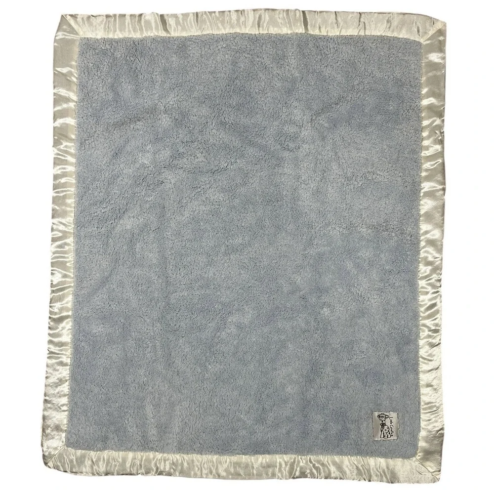 Little Giraffe Chenille Blue Stroller Blanket Satin Trim 28 x 30